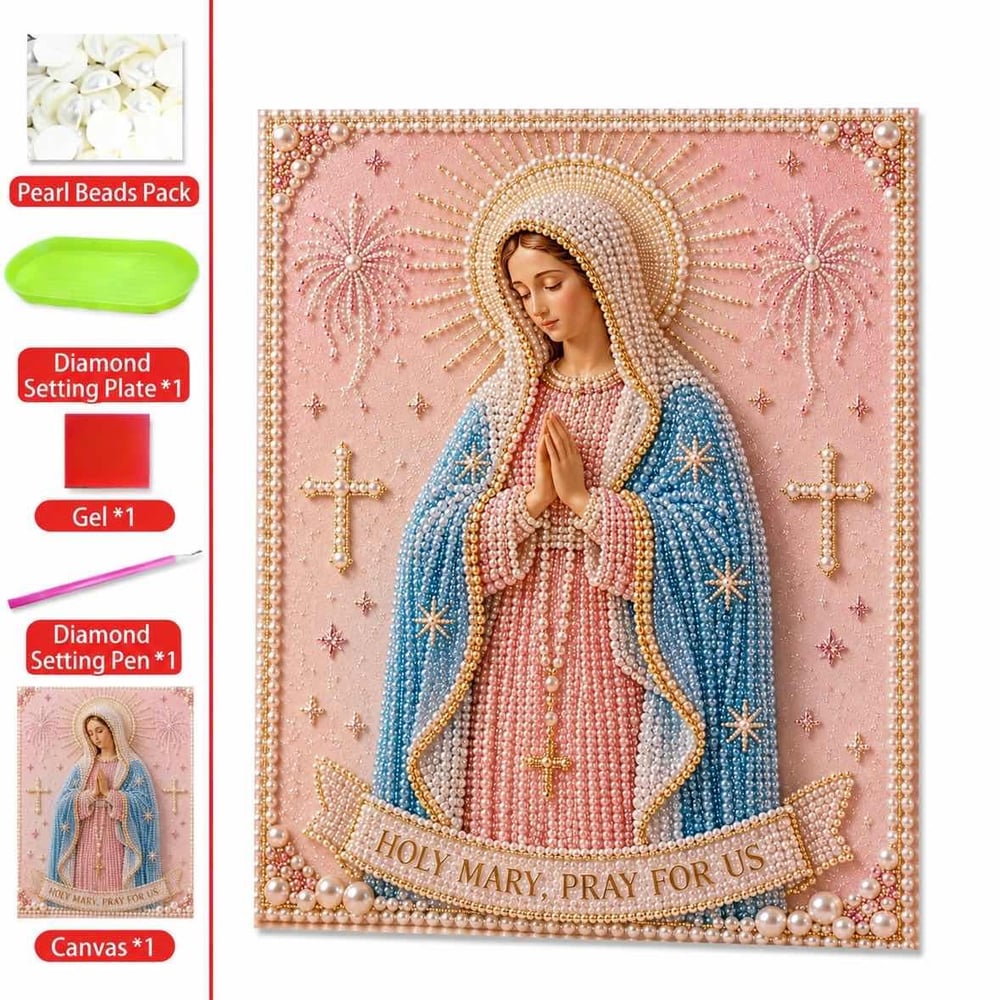 Actualon Divine Mercy Jesus & Holy Mary Pearl Art Kits – DIY Catholic Pearl Painting Crafts, Religious Home Decor & Faith Gifts