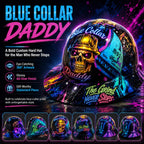 Ahlwo Blue Collar Daddy Hydro-Dipped Hard Hat | Industrial Rigid Impact-Resistant Safety Helmet with Full-Wrap Gloss Artwork