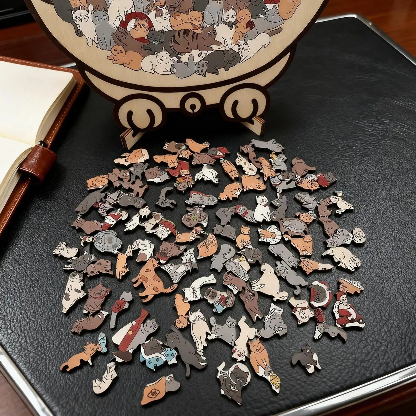 Blissful Box™ 135-Piece Morandi-Colored Cat Shaped Wooden Jigsaw Puzzle