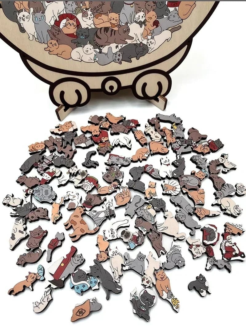 Blissful Box™ 135-Piece Morandi-Colored Cat Shaped Wooden Jigsaw Puzzle