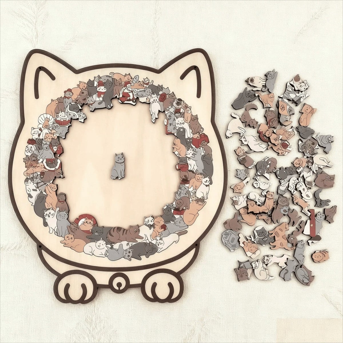 Blissful Box™ 135-Piece Morandi-Colored Cat Shaped Wooden Jigsaw Puzzle
