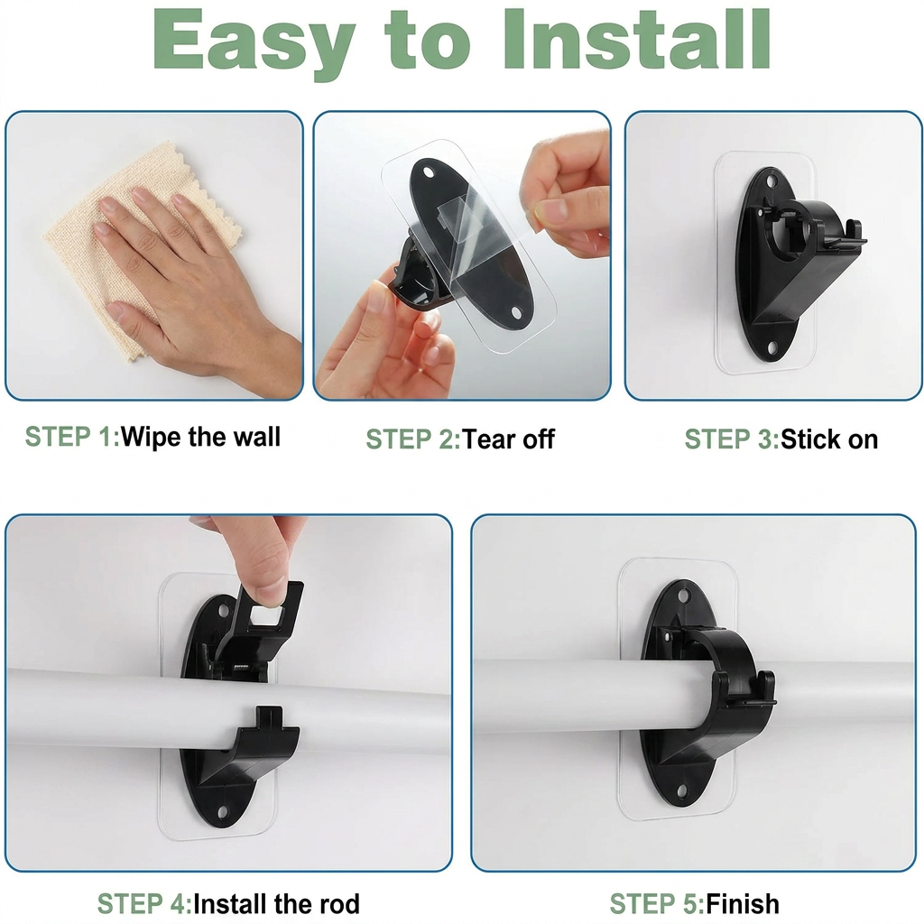 Fvaulity New Self Adhesive Rod Brackets, No Drill Needed Curtain Rod Holders