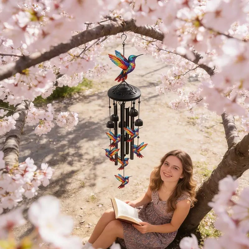 Cubtosmle Vintage Colorful Hummingbird Wind Chime With Metal Tubes And Bells