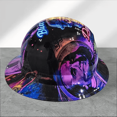 Ahlwo Blue Collar Daddy Hydro-Dipped Hard Hat | Industrial Rigid Impact-Resistant Safety Helmet with Full-Wrap Gloss Artwork