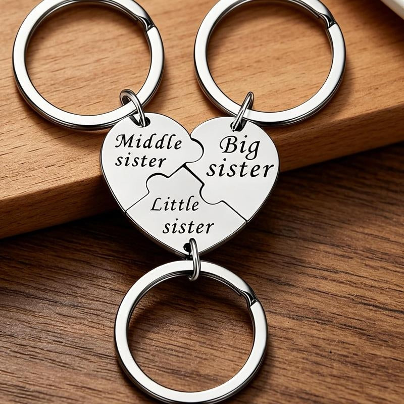 Mainora - 3-Piece Puzzle Heart Sister Keychain Set