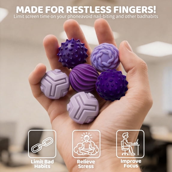 ClickiKeys Magnetic Silent Fidget Balls 6 Pack - Soft Silicone Sensory Toys for Teens & Adults - Silent Stress Relief