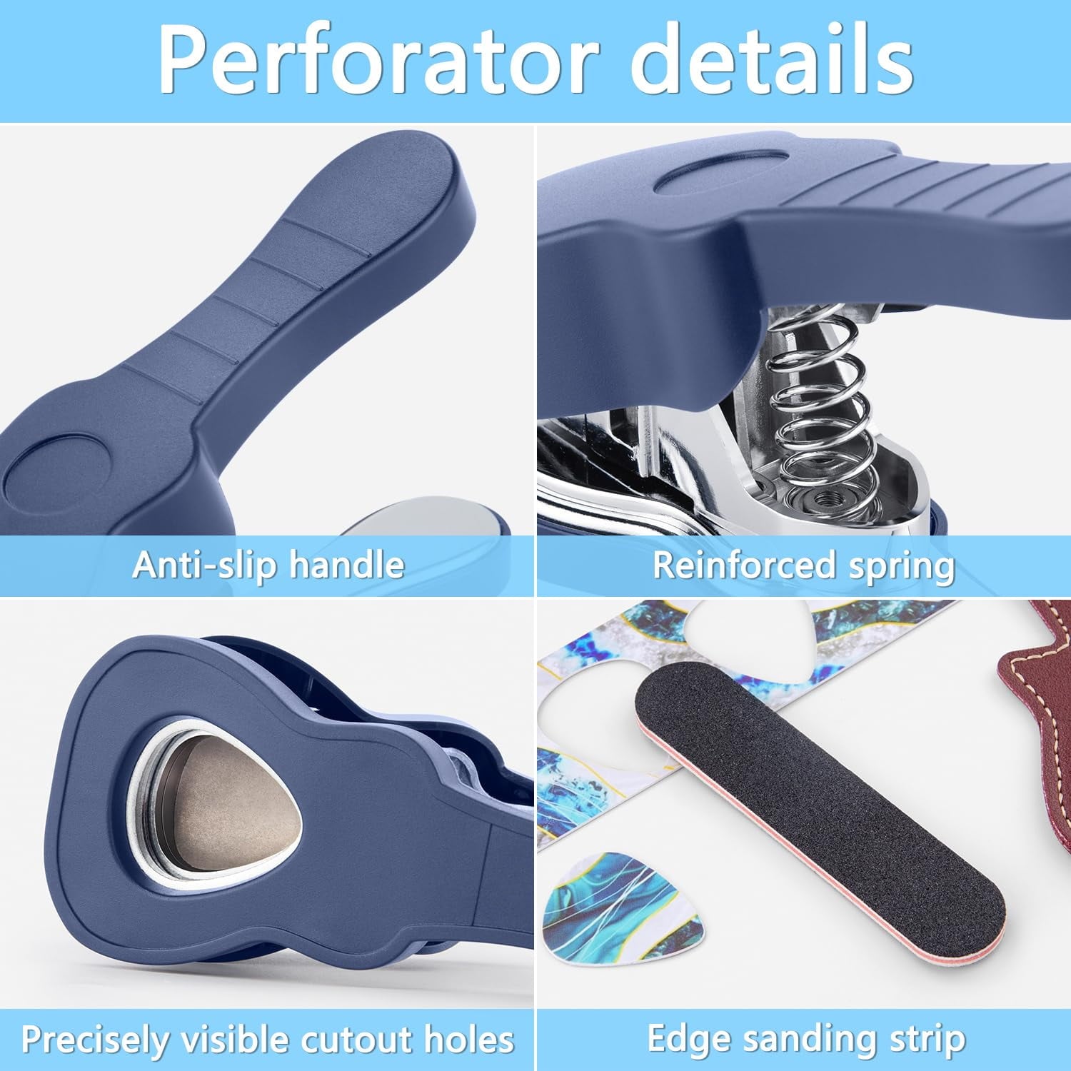 Strumeon Guitar Pick Maker Kit, Custom DIY Punch Tool with 15 Pick Strips, Leather Keychain Holder, Sanding Strips, Gift for Guitar Players & Music Lovers
