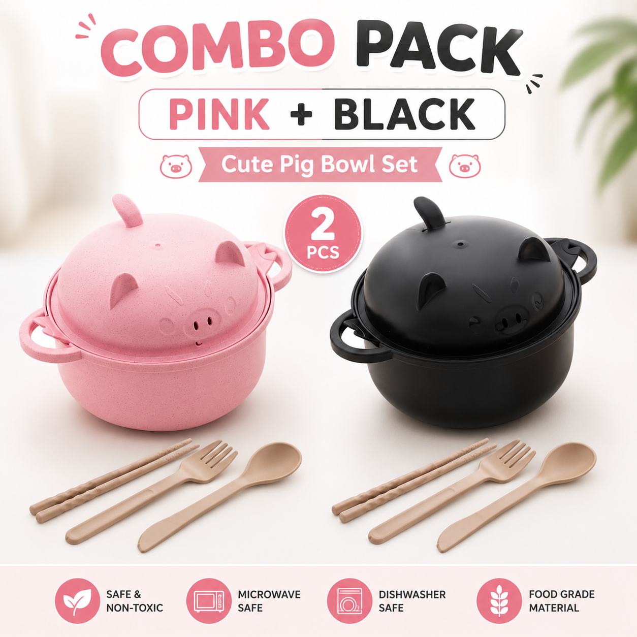 Everyneeding Cute Piggy Ramen Bowl Set