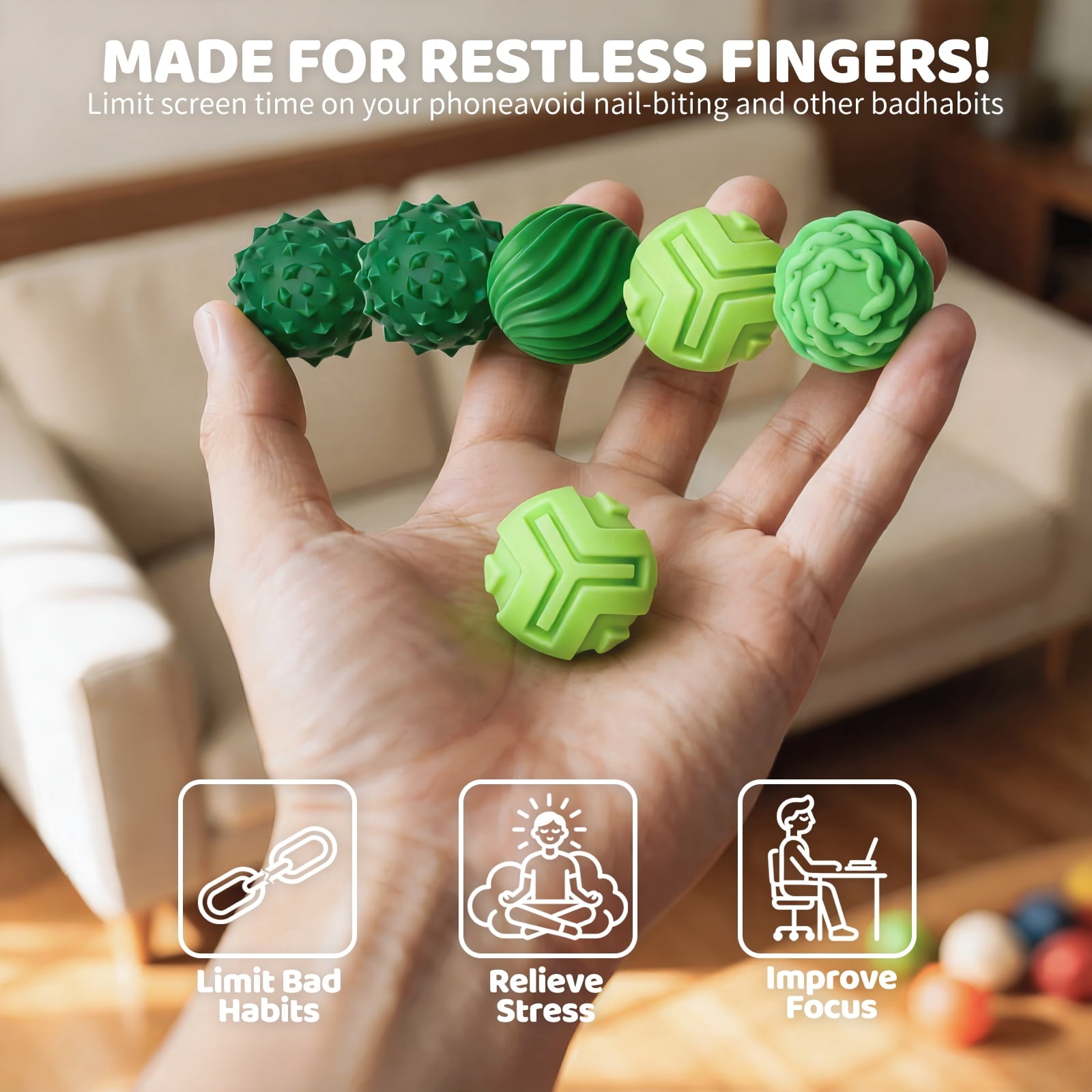 ClickiKeys Magnetic Silent Fidget Balls 6 Pack - Soft Silicone Sensory Toys for Teens & Adults - Silent Stress Relief