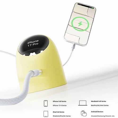 Quotationy Interactive Mini GaN Charger 45W – Animated Expression Smart Plug – Low-Temperature Fast Charging Block for iPhone, Samsung & Tablets 🎭