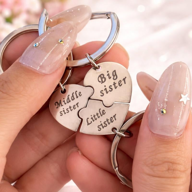Mainora - 3-Piece Puzzle Heart Sister Keychain Set