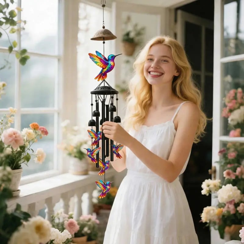 Cubtosmle Vintage Colorful Hummingbird Wind Chime With Metal Tubes And Bells