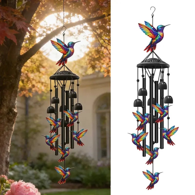 Cubtosmle Vintage Colorful Hummingbird Wind Chime With Metal Tubes And Bells