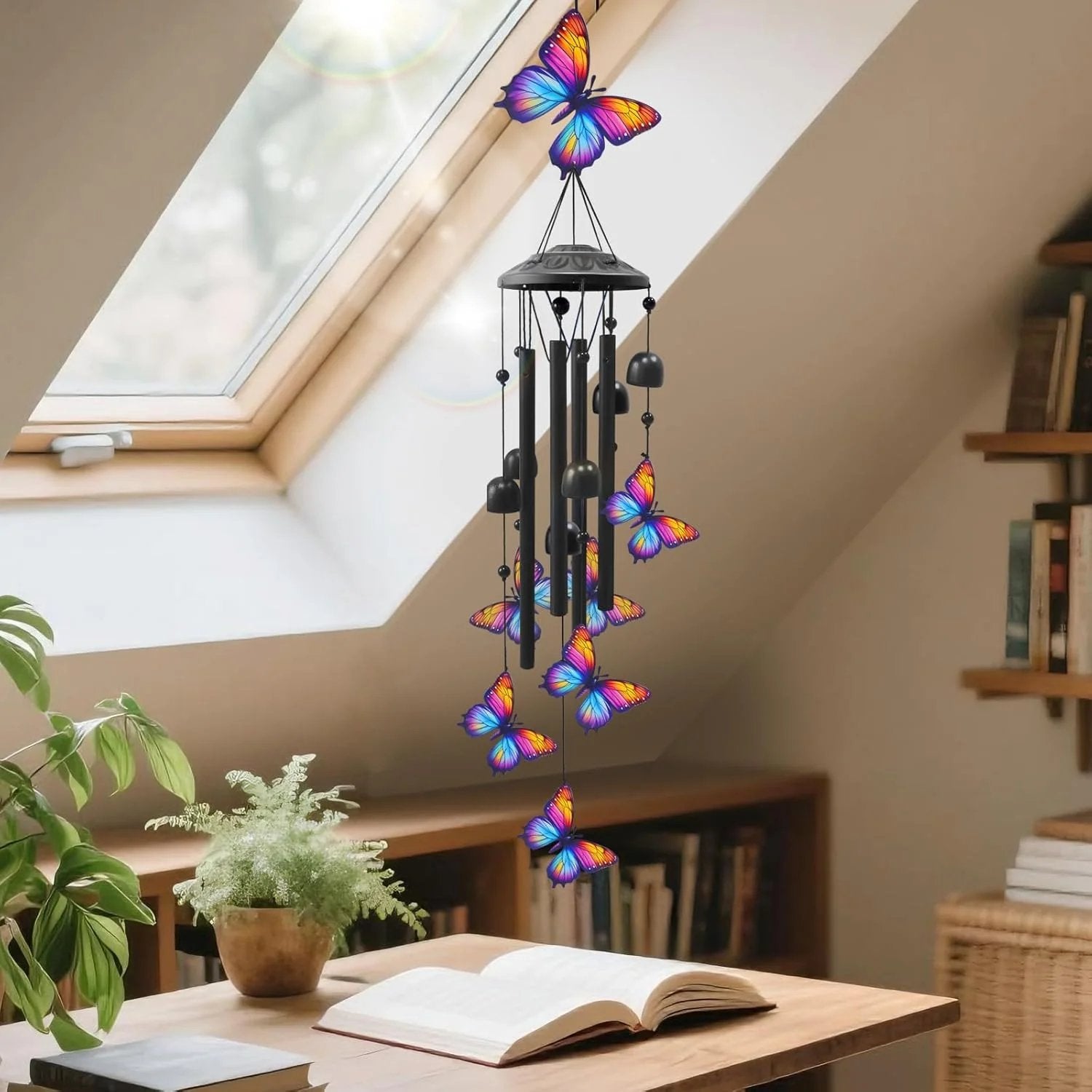 Cubtosmle Vintage Colorful Hummingbird Wind Chime With Metal Tubes And Bells