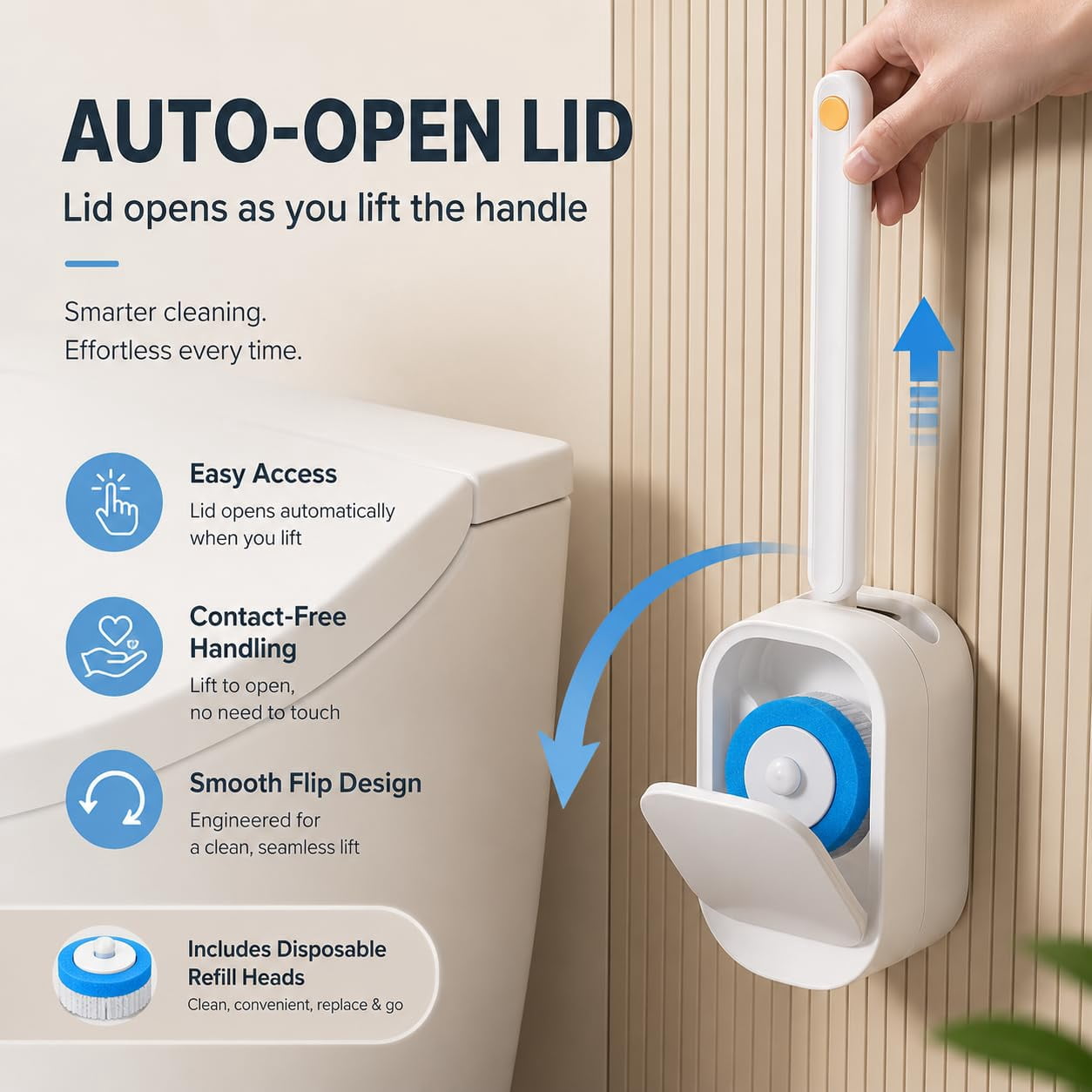 Keepholdly Hands-Free Flip-Top Disposable Toilet Brush