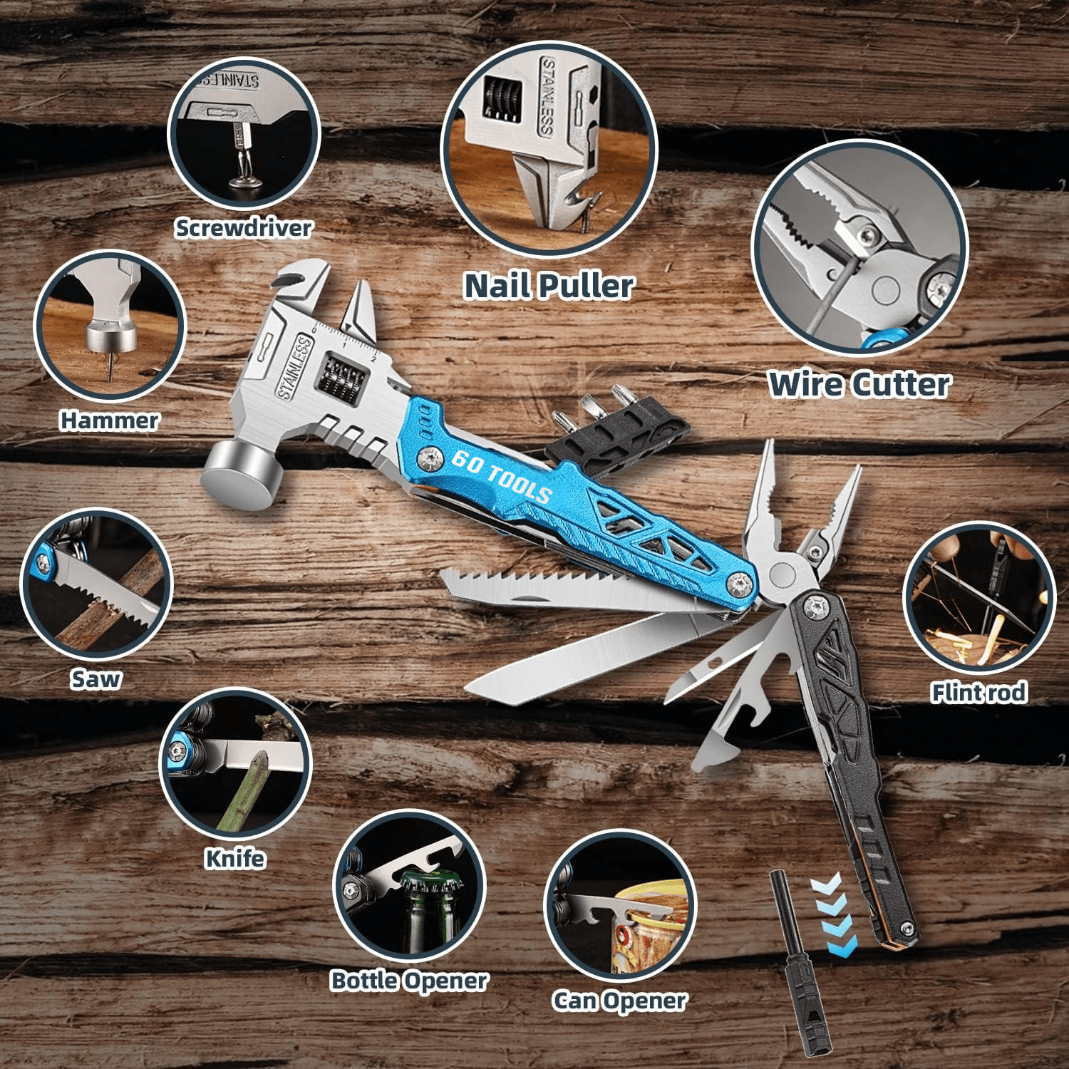 60 Tools - 18 In 1 Multifunctional Wrench Hammer