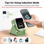 Quotationy 5-in-1 Wireless Induction Speaker Stand – Portable Desk Phone Holder with Emergency Power Bank & Colorful Ambient Light