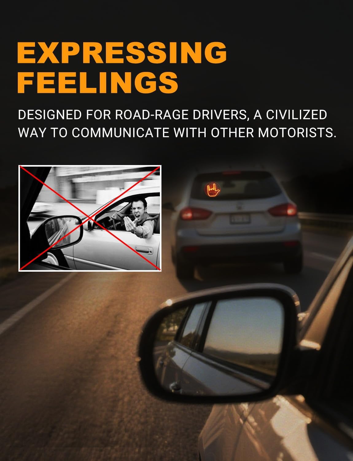 Krejova Car Finger Light with Remote, Hand Gesture Amber LED Light - 14 Modes for Road Rage Warning Signs Ideal Car Accessory