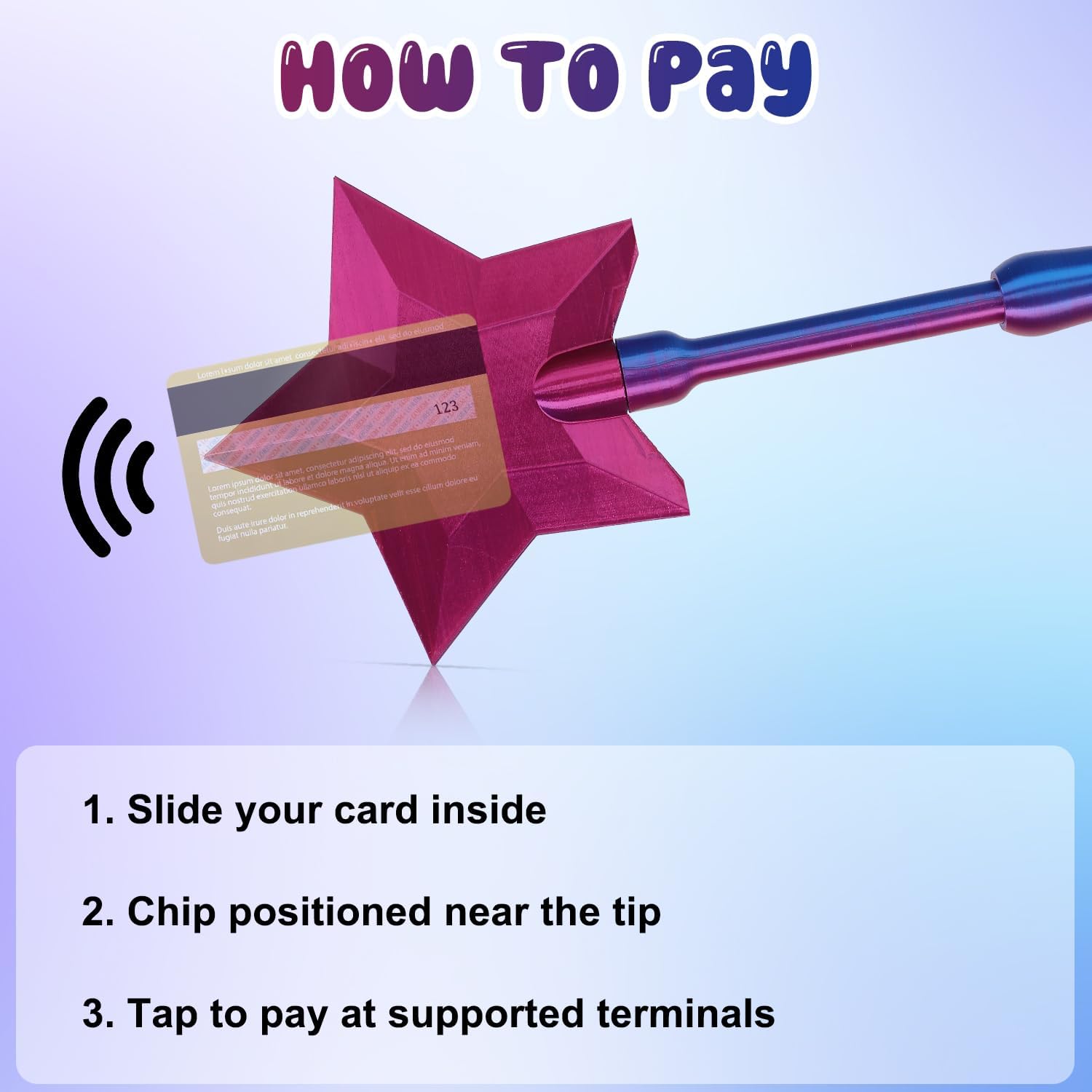 FairyWand 3D Printed Credit Card Wand Tap to Pay, Gift Card Holders, Magic Fairy Pay Wand