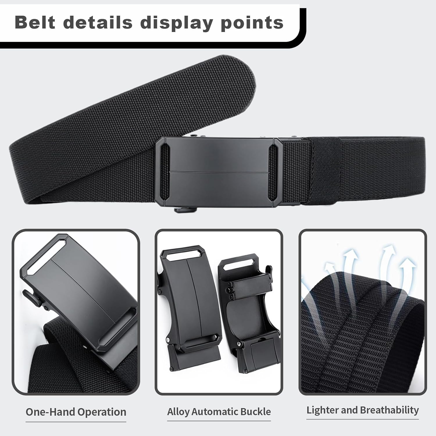 Shoplarke Stretch-Fit Tactical Belt – Ultra-Light Ratchet Web Belt for Outdoor, Work & EDC
