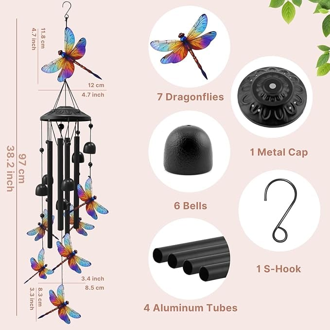 Cubtosmle Vintage Colorful Hummingbird Wind Chime With Metal Tubes And Bells
