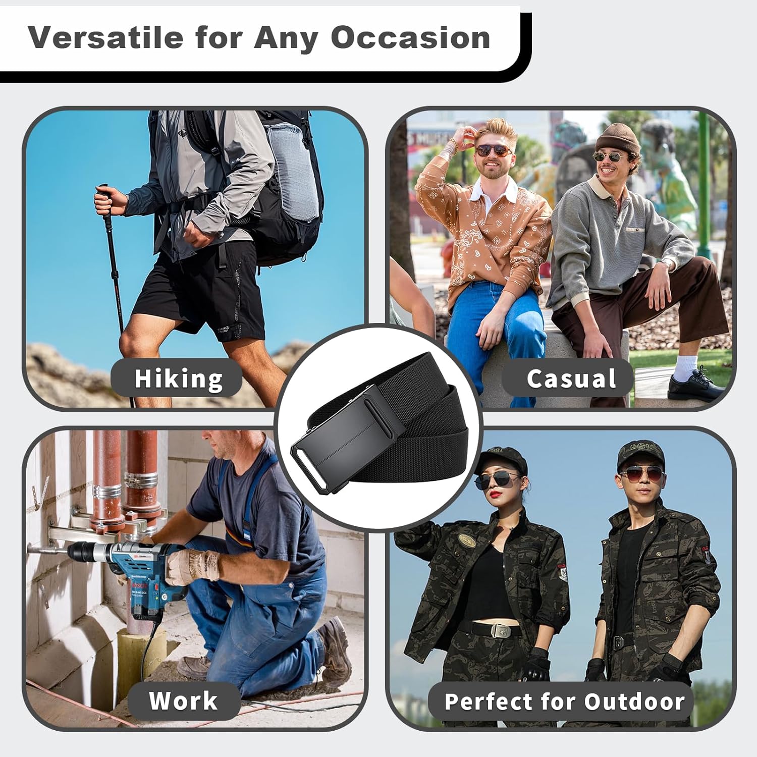 Shoplarke Stretch-Fit Tactical Belt – Ultra-Light Ratchet Web Belt for Outdoor, Work & EDC