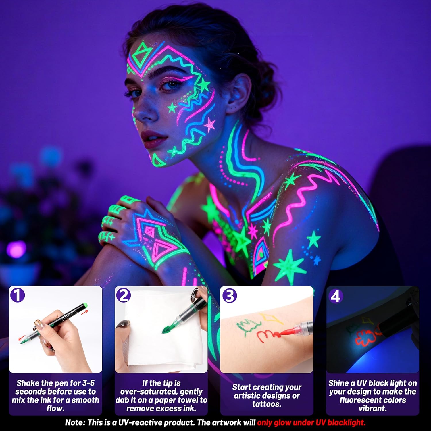 UV Neon Face Paint Markers 12 Colors