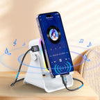Quotationy 5-in-1 Wireless Induction Speaker Stand – Portable Desk Phone Holder with Emergency Power Bank & Colorful Ambient Light