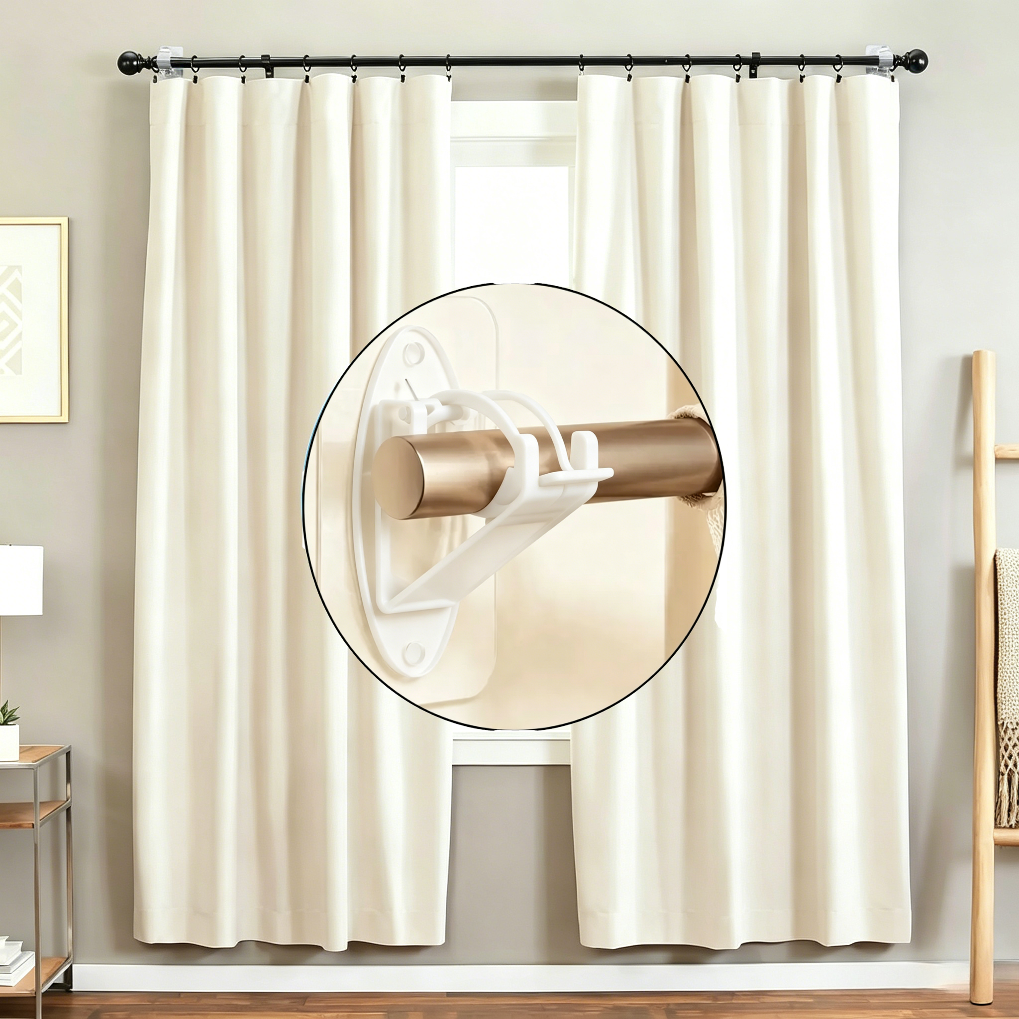Fvaulity New Self Adhesive Rod Brackets, No Drill Needed Curtain Rod Holders