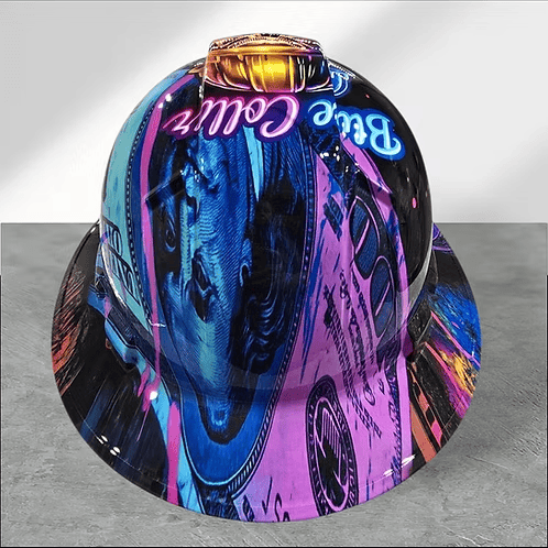 Ahlwo Blue Collar Daddy Hydro-Dipped Hard Hat | Industrial Rigid Impact-Resistant Safety Helmet with Full-Wrap Gloss Artwork