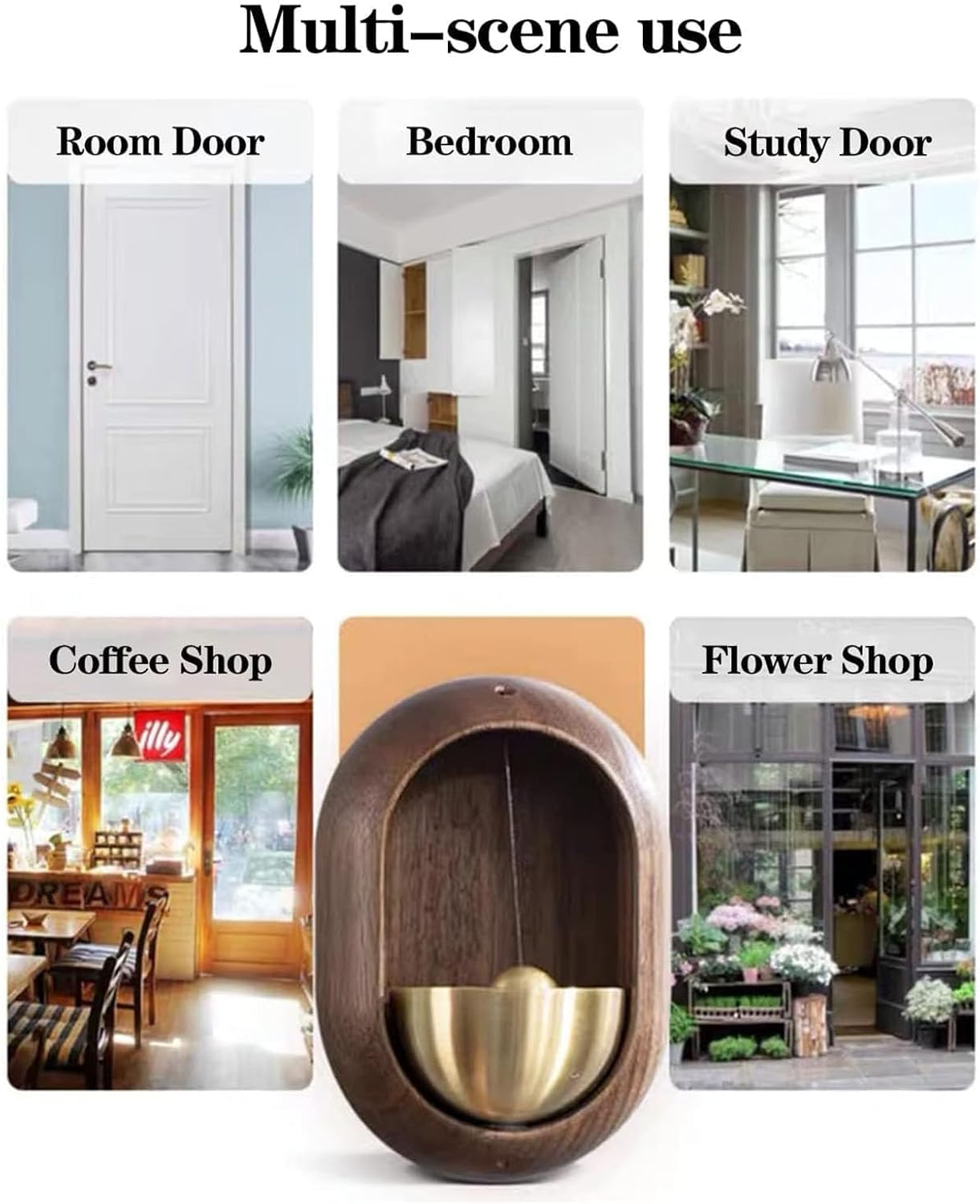 Feylona Wooden Door Chime – Handmade Walnut & Brass Door Opening Bell for Home Decor - 4