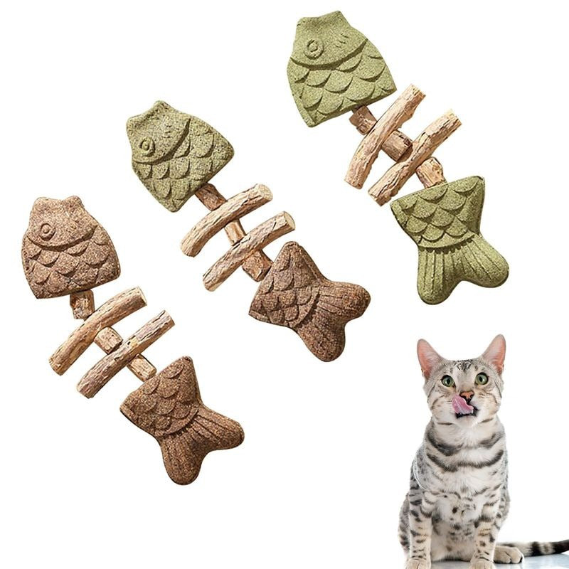 Hotjoiestore Catnip & Silvervine Chew ( 3pcs ) - Edible Dental Chew Toys for Cats/Kittens, with Catnip/Silvervine/Gall Fruit, Interactive for Indoor Cats