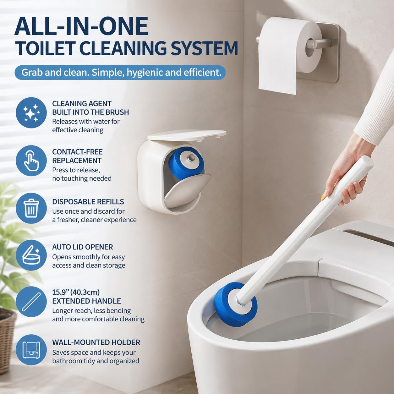 Keepholdly Hands-Free Flip-Top Disposable Toilet Brush 2