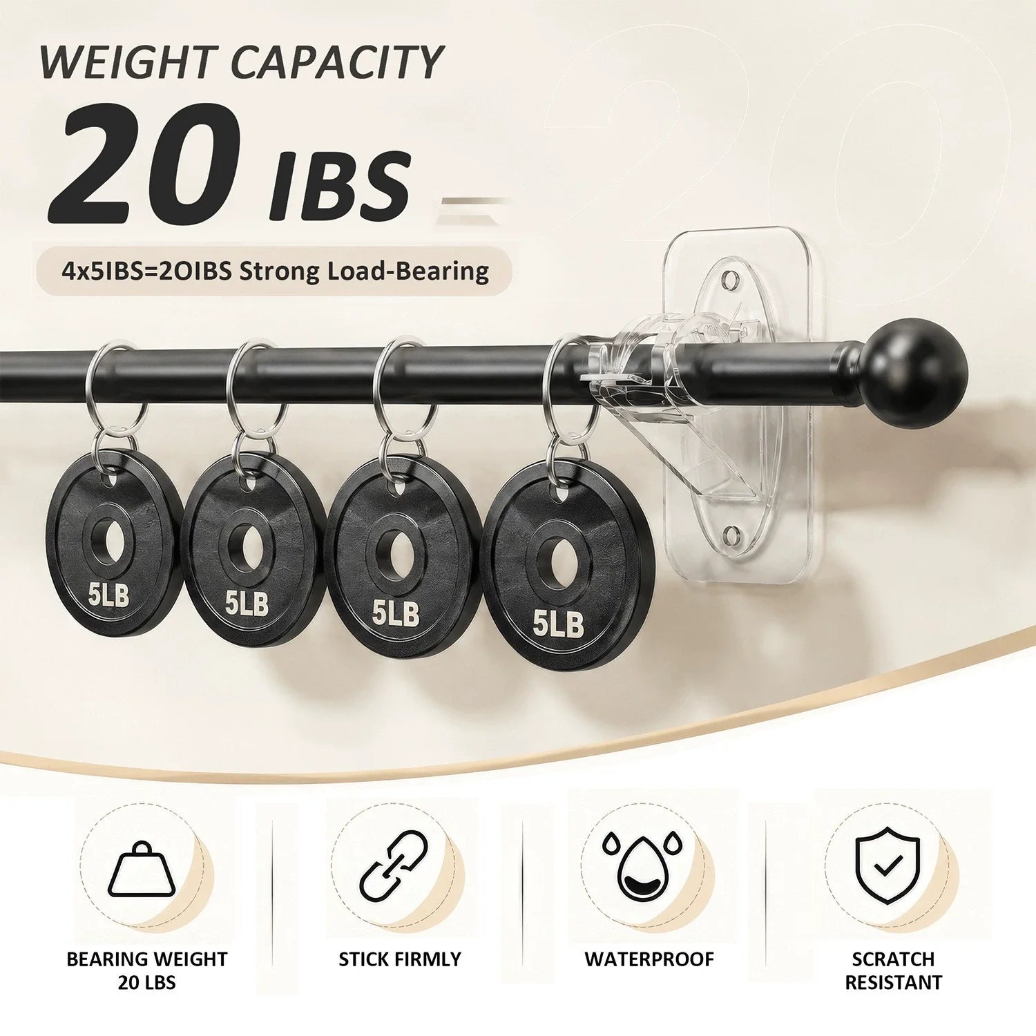 Fvaulity New Self Adhesive Rod Brackets, No Drill Needed Curtain Rod Holders