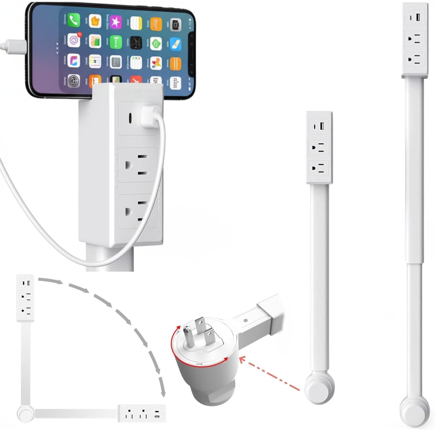 OutletArm Plug in Extender Outlet with Rotating Arm
