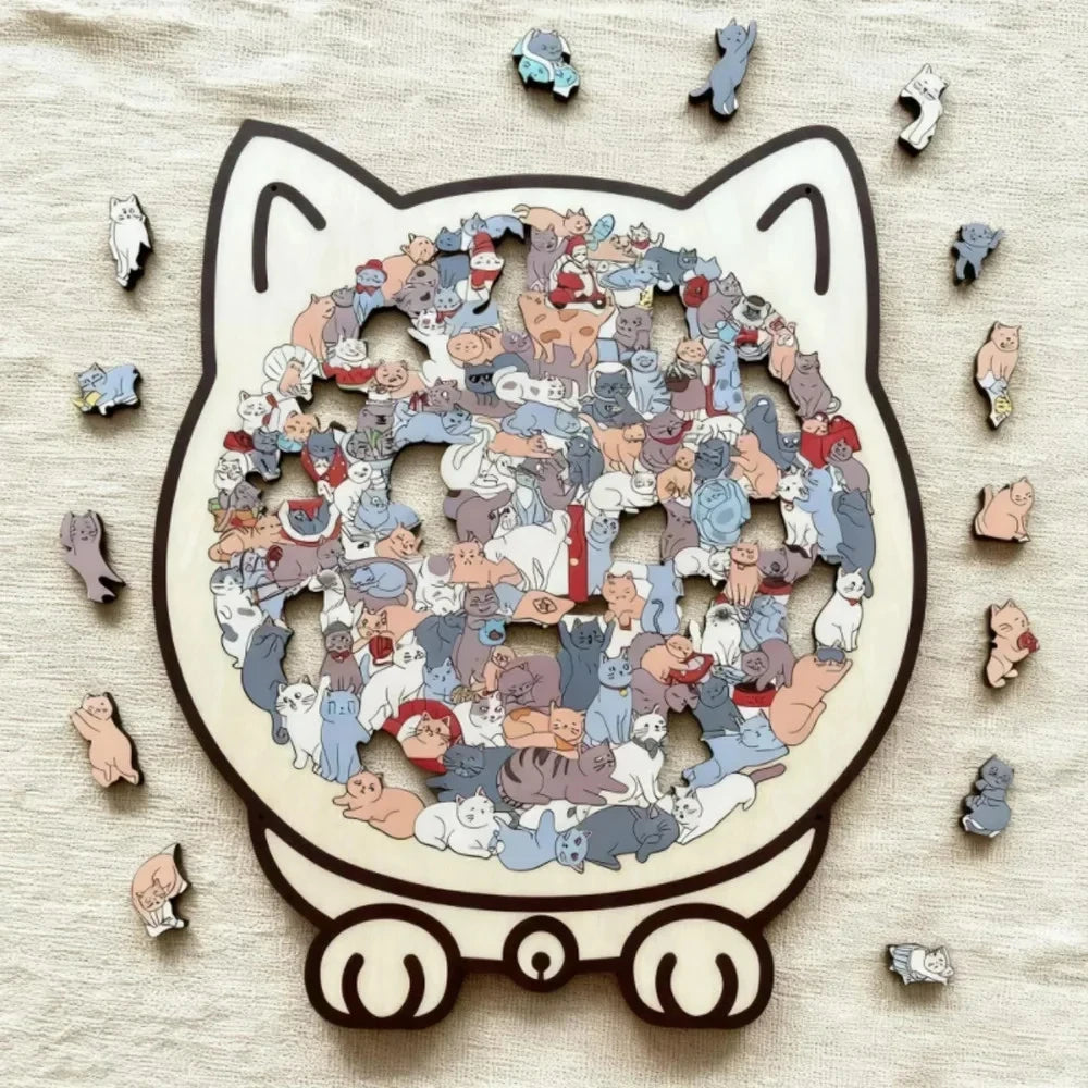 Pippoptoy™ 135-Piece Morandi-Colored Cat Shaped Wooden Jigsaw Puzzle 2