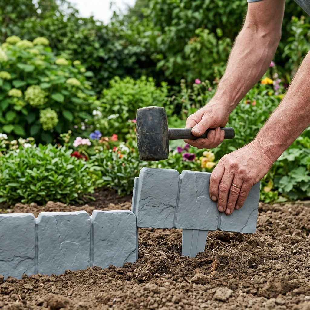 Richexy Faux Stone Garden Edging Border - Imitation Stone Garden Fence No-Dig Border Stakes 4