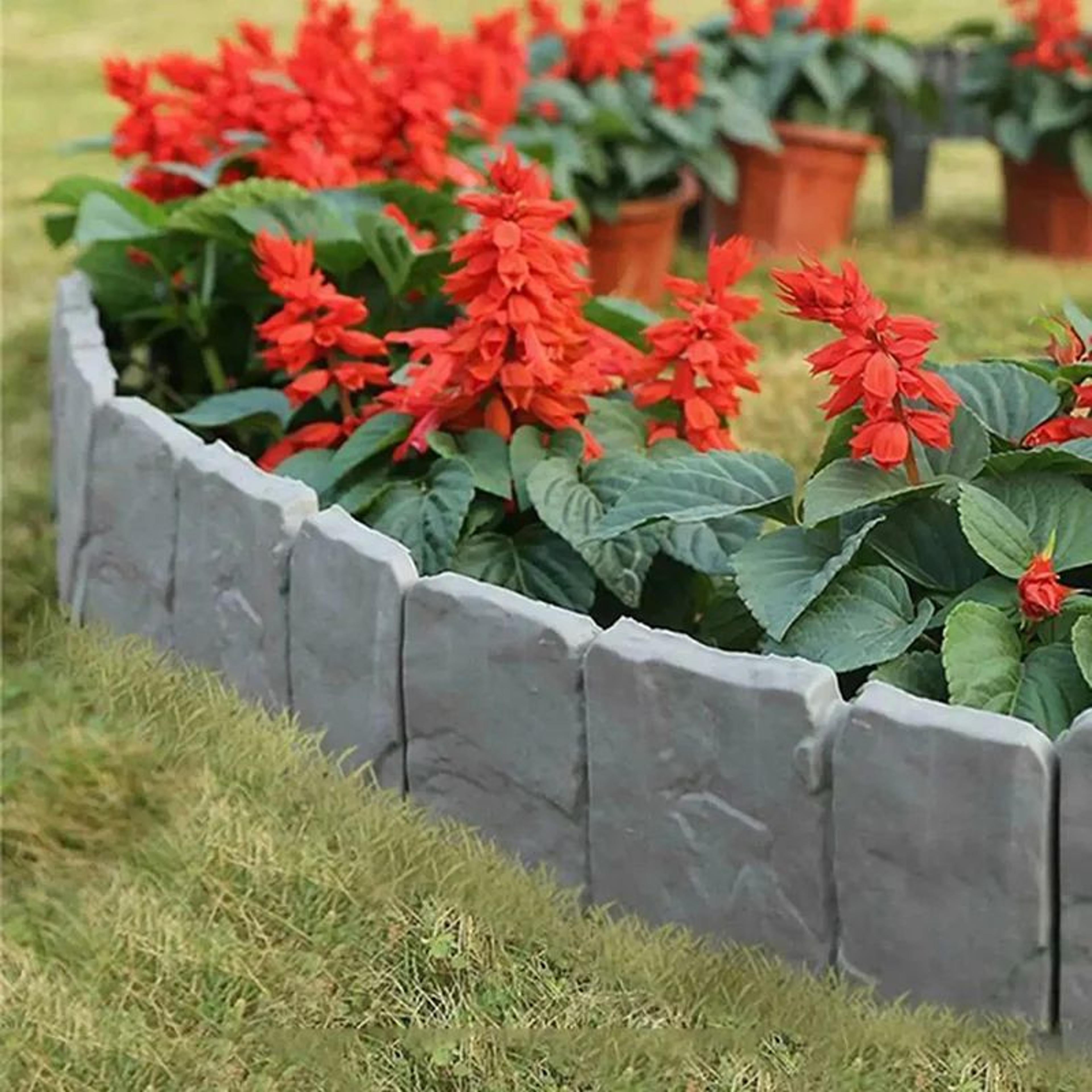 Richexy Faux Stone Garden Edging Border - Imitation Stone Garden Fence No-Dig Border Stakes 6