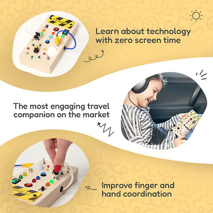 Montessori Wooden LED Busy Switch Board