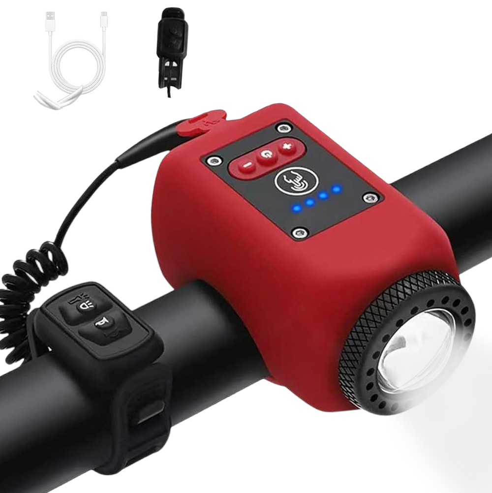 Torkeen Bike Electronic Horn with Large Range Floodlight - red