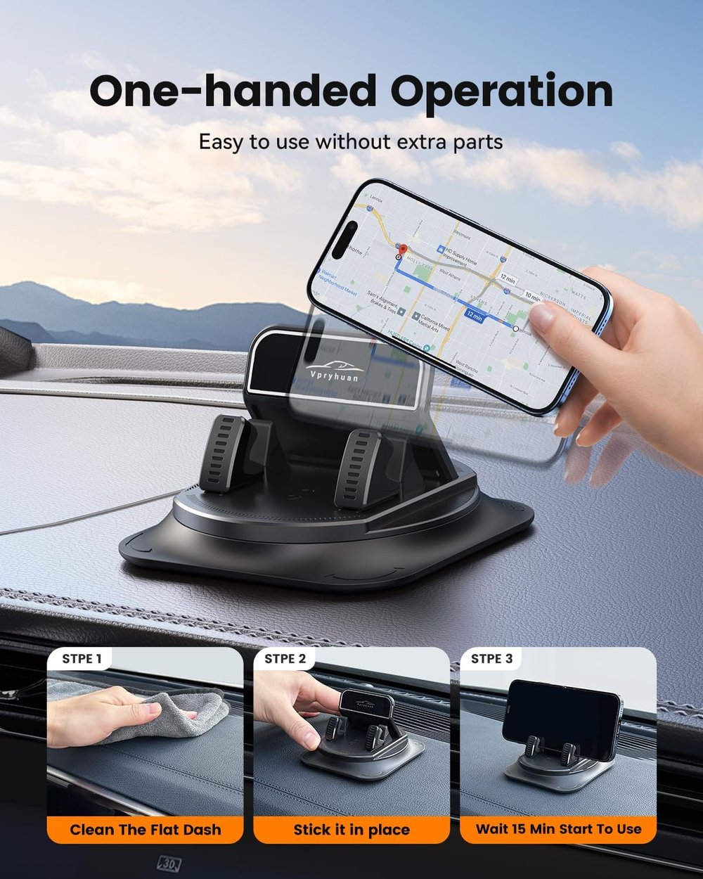 Splendid Car Phone Holder 360° Rotation – Dashboard Mount for GPS Navigation & Hands-Free Driving