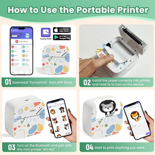 Eternipeace Mini Portable Sticker Printer with 5 Rolls Paper