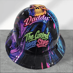Ahlwo Blue Collar Daddy Hydro-Dipped Hard Hat | Industrial Rigid Impact-Resistant Safety Helmet with Full-Wrap Gloss Artwork