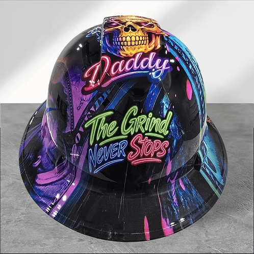 Ahlwo Blue Collar Daddy Hydro-Dipped Hard Hat | Industrial Rigid Impact-Resistant Safety Helmet with Full-Wrap Gloss Artwork