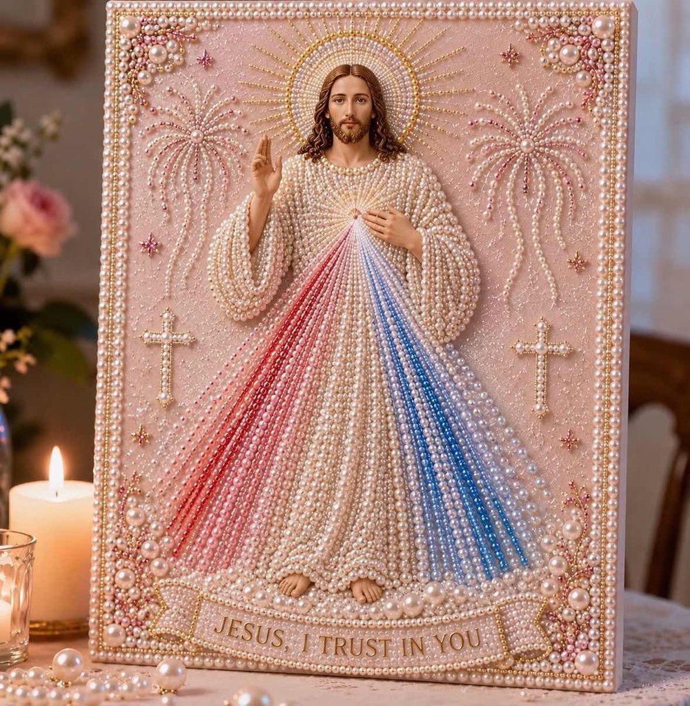 Actualon Divine Mercy Jesus & Holy Mary Pearl Art Kits – DIY Catholic Pearl Painting Crafts