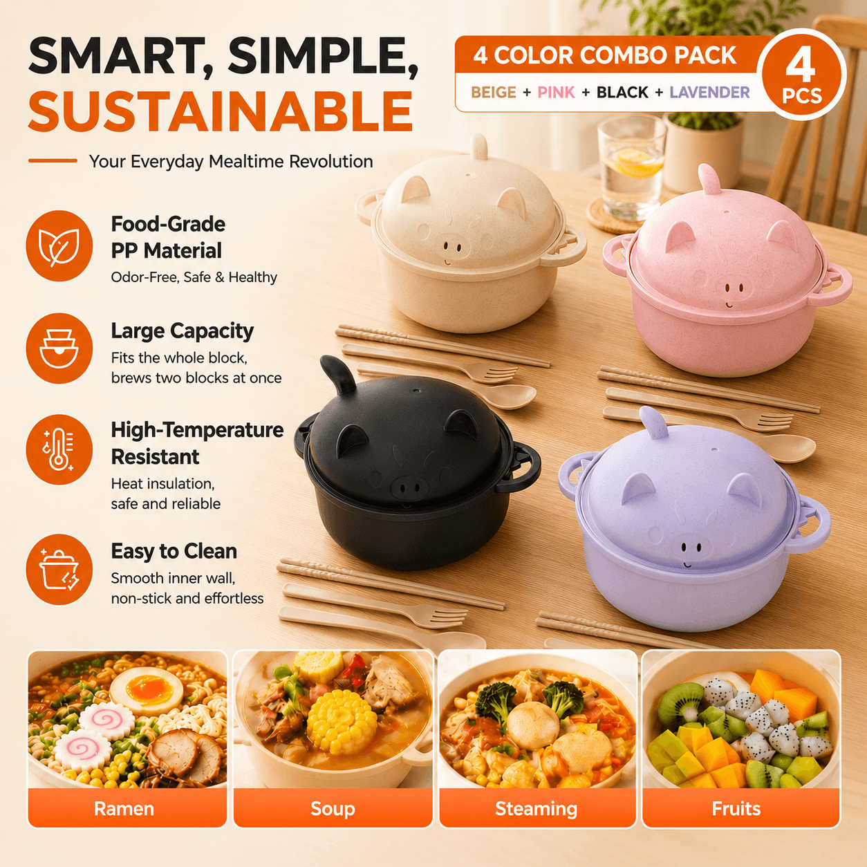 Everyneeding Cute Piggy Ramen Bowl Set