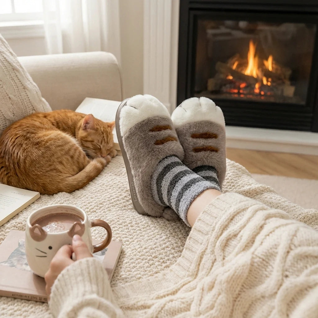 Domisana Cat Paw Plush Slippers