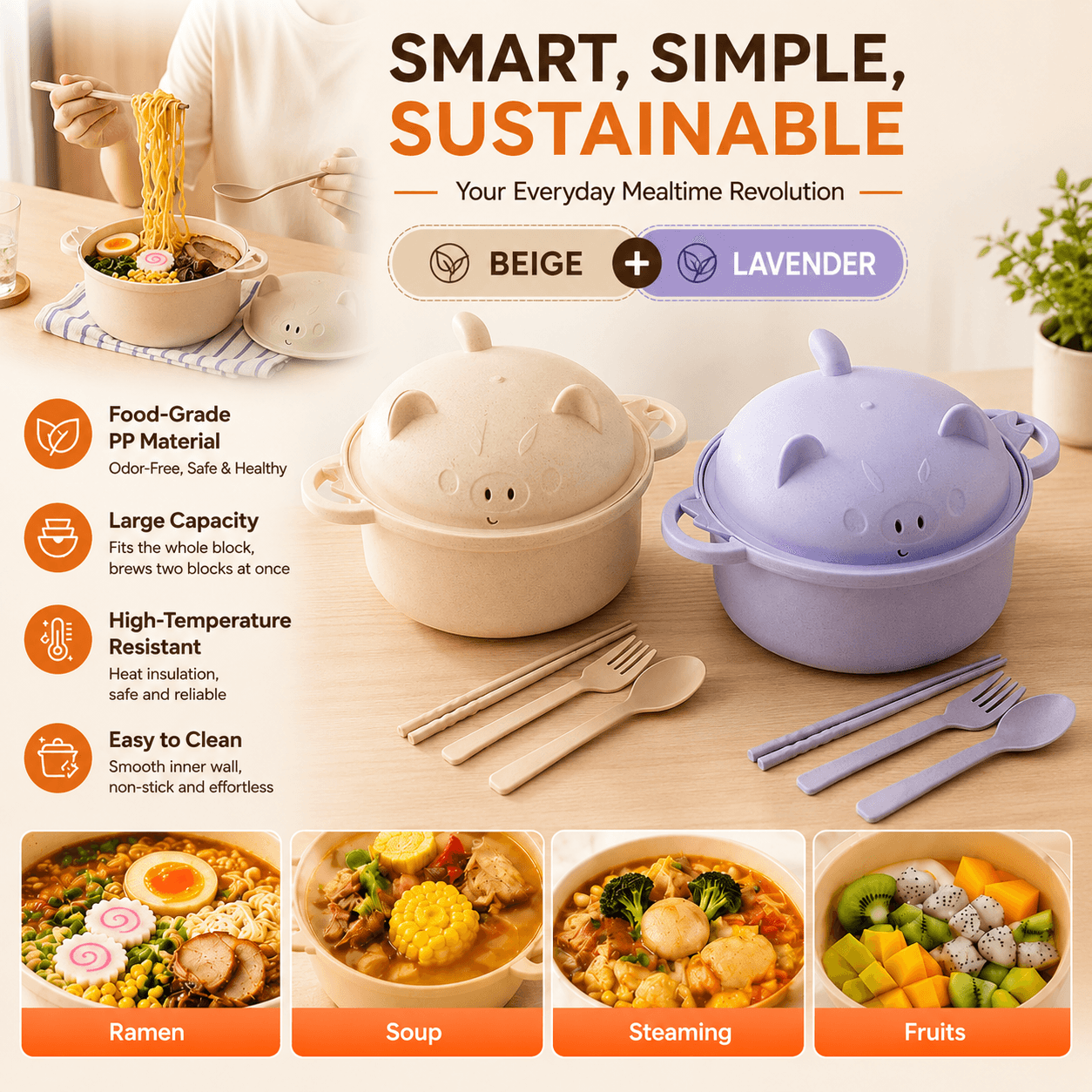 Everyneeding Cute Piggy Ramen Bowl Set