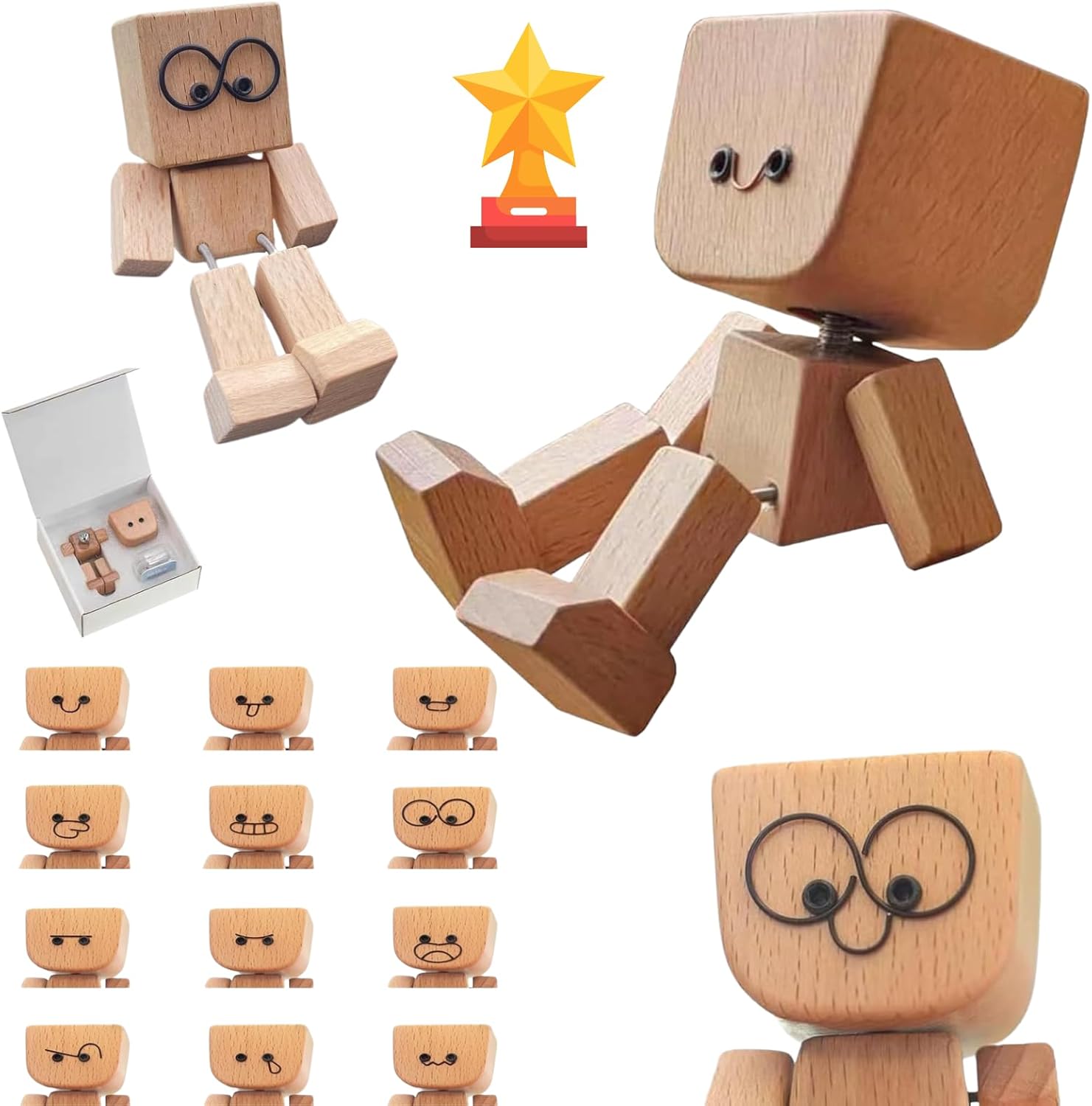 Mary Ackerman Shop Shaking Feet Wooden Doll - Sways with 12 Pcs Magnetic Expressions