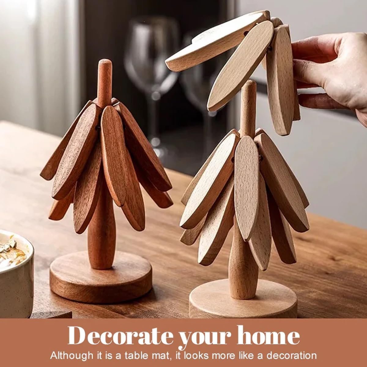 Smiilee Artisanal Wooden Coasters Trivets Set